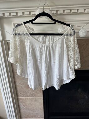 Forever 21 White Off-Shoulder Lace Sleeve Blouse